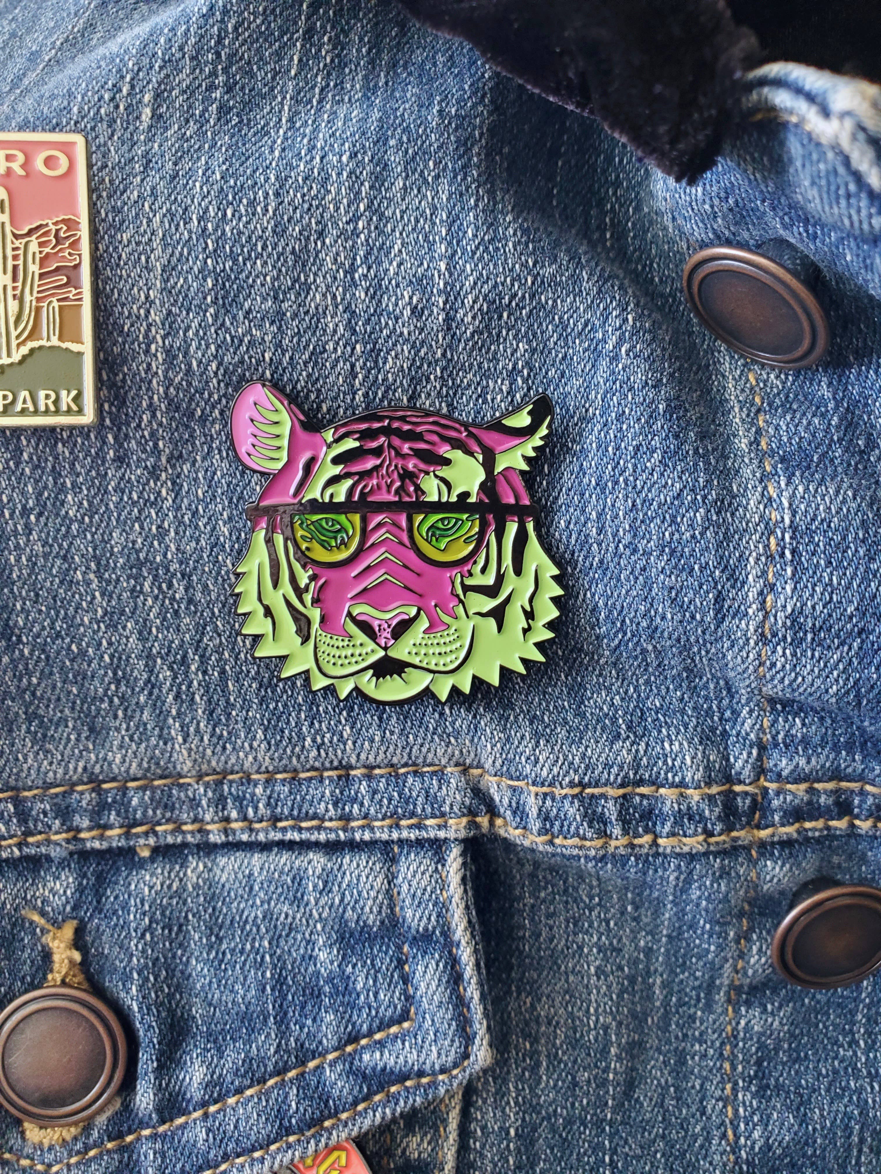 Brianna Gardocki Art - Wholesale Lapel Pin/Button - Pink and Blue Tiger Enamel Pin, Cool, Cat5