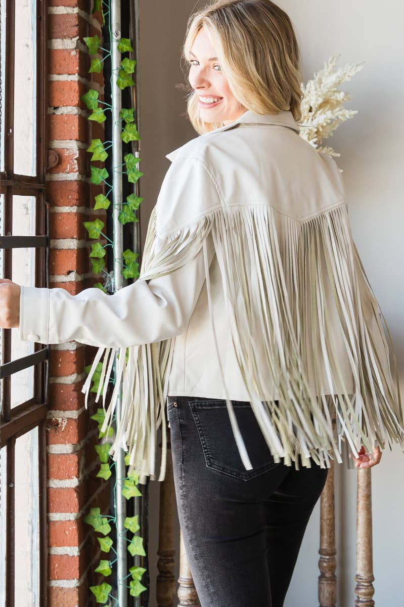 Veveret - Vente Veste en cuir – femme - Veste de moto vintage en similicuir à franges10