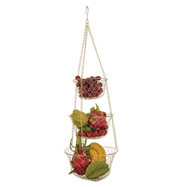 Fox Run Brands - Wholesale Fruit Basket - Fox Run Gold 3-Tier Kitchen Hanging Fruit Basket, 32"3