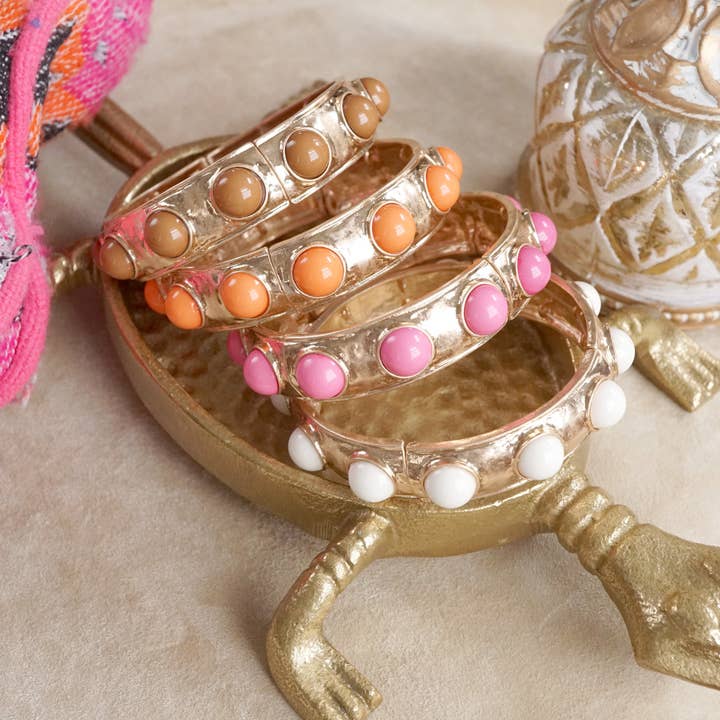 PennyLine inc - Wholesale Bangle Bracelet - Eternity Statement Bangle Gold Tone Cream Orange Brown Pink Black Turquoise Pearl