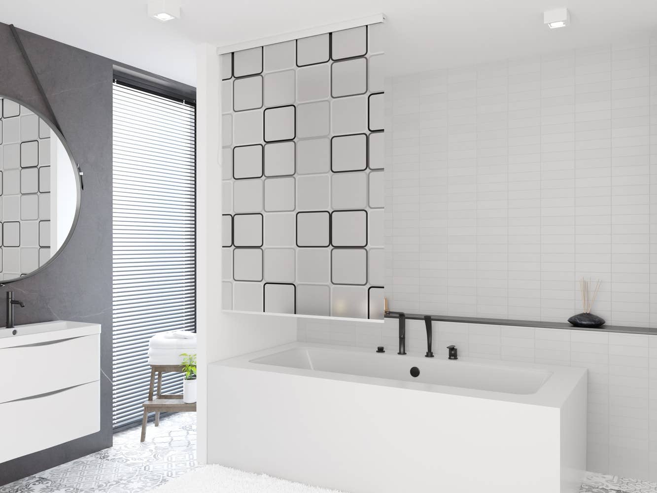 TROPIK HOME - Wholesale Shower Curtain - Cassette Shower Curtain Roller Blind, 100cm wide Quadro3