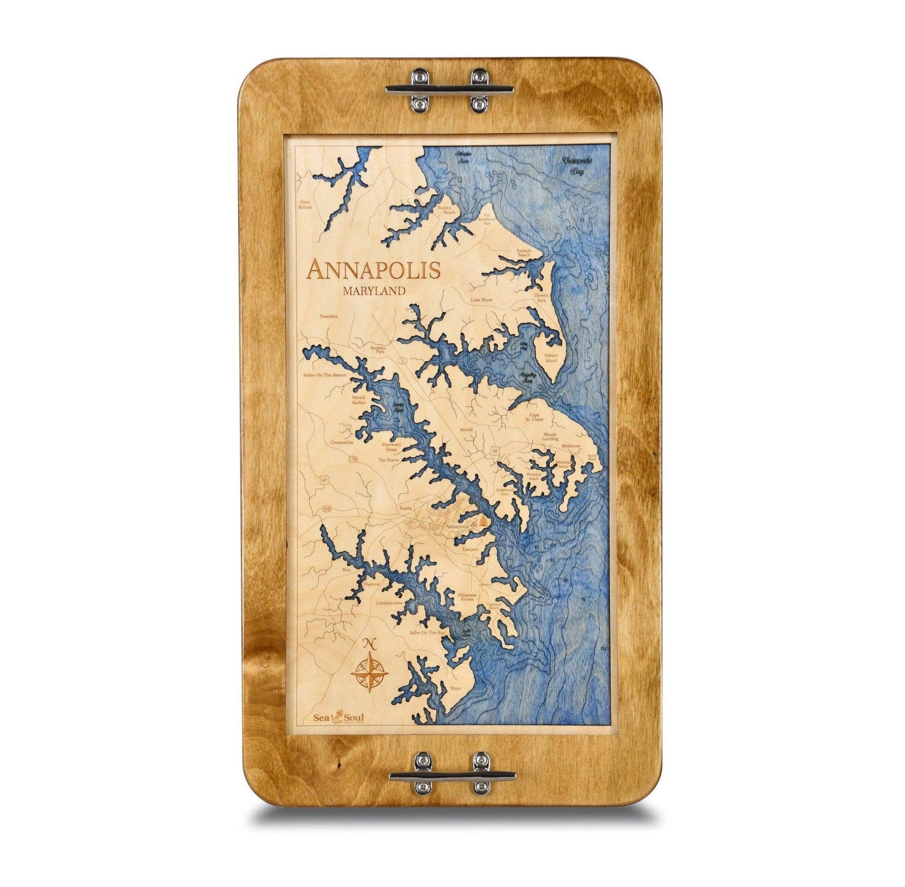 Sea & Soul Nautical Chart Art – Großhandel Serviertabletts – Annapolis Serviertablett mit Seekarte und Wanddekoration, 2 Ebenen2
