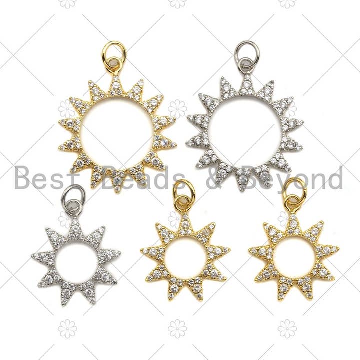 CZ Mirco bane Hule Ud Solen/Solsikke Charm/Vedhæng, Solsikke Charme, Sol Vedhæng, 16mm/21mm, sku #Y295 for engroshandel hos BestBeads&Beyond