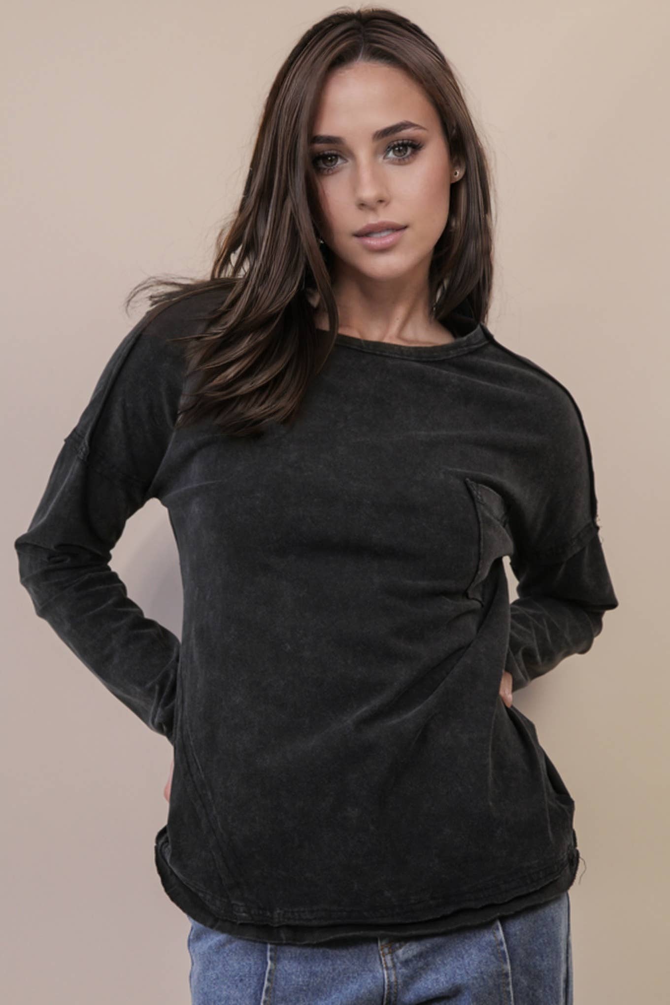 VERY J - Wholesale Knit Top - Women's - NT11817-Mineral Washed Casual Knit Top4