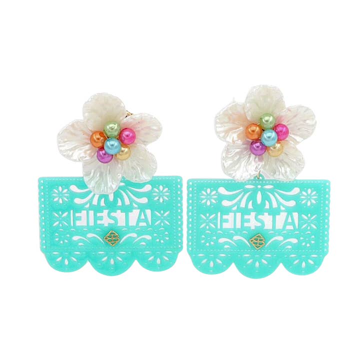Turquoise Fiesta Papel Picado Earrings for wholesale by Brianna Cannon