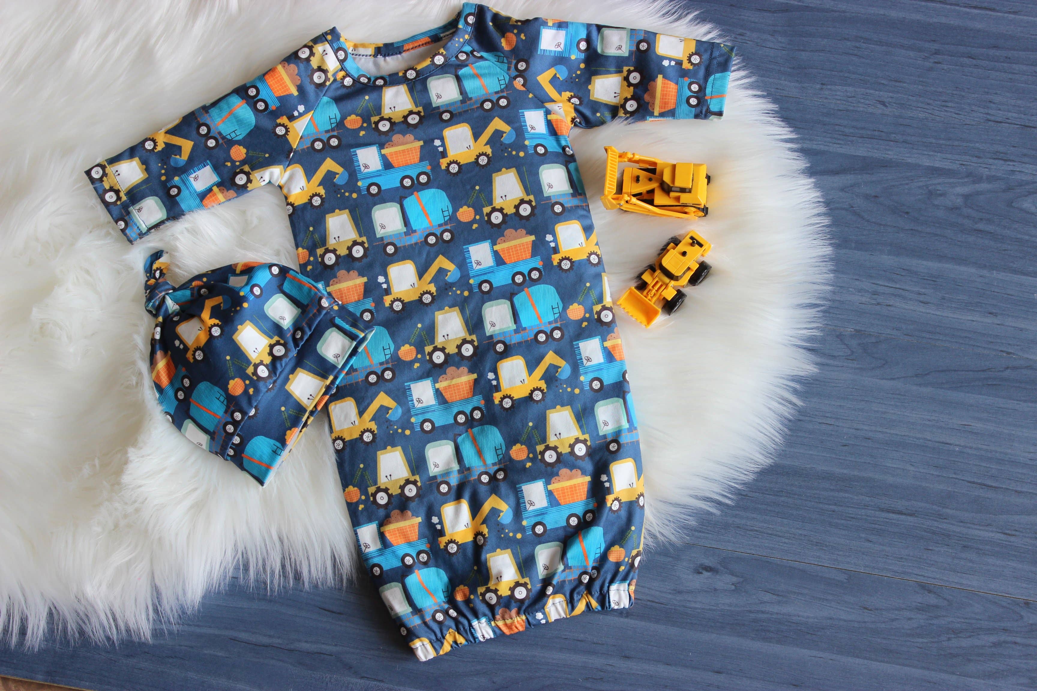 Adorable Sweetness - Wholesale Babygown Set - Baby - Infant Boys Truck Baby Gown and Hat Set1