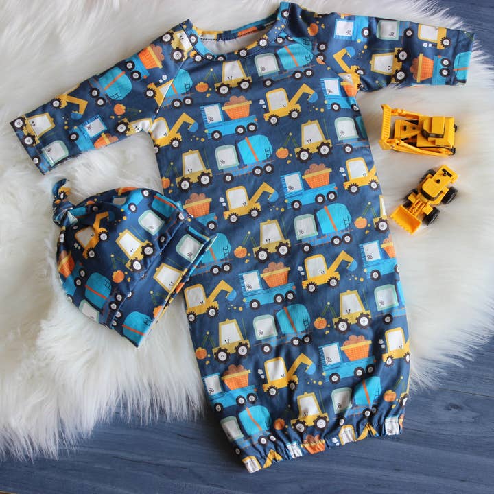 Adorable Sweetness - Wholesale Babygown Set - Baby - Infant Boys Truck Baby Gown and Hat Set1