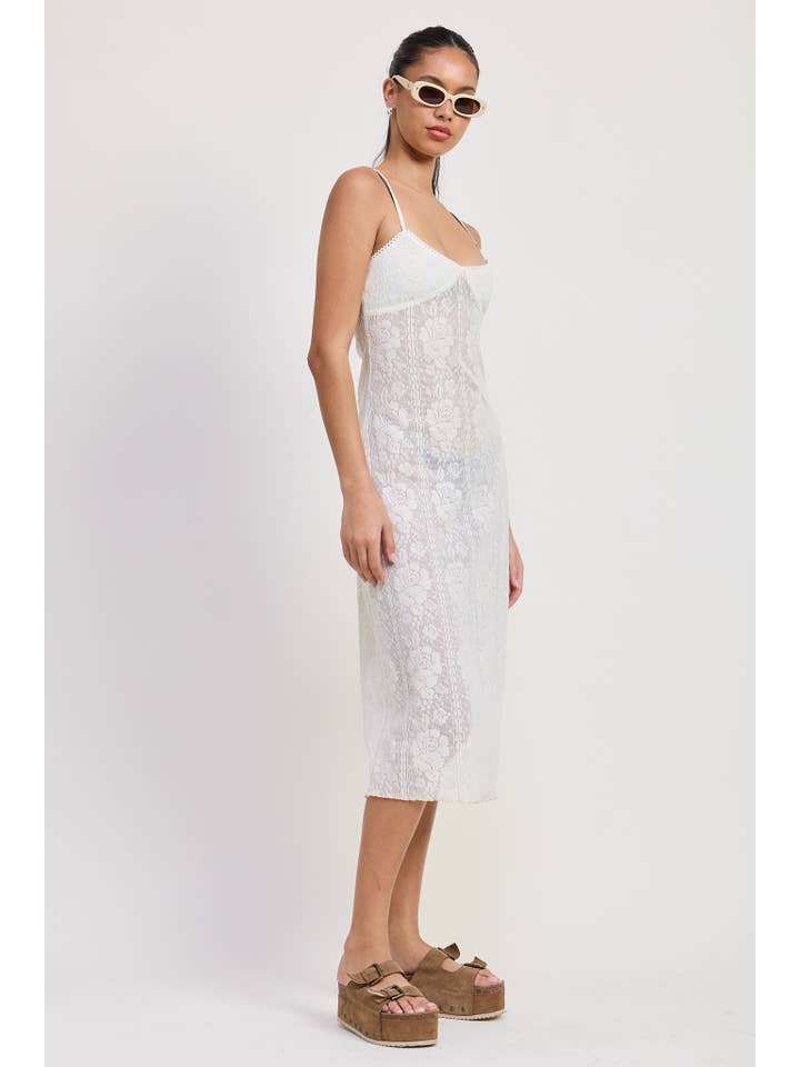 OFF WHITE SPAGHETTI STRAP LACE MIDI DRESS for wholesale on Faire