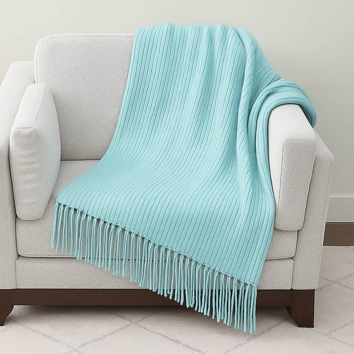 Fennco Styles - Wholesale Throw blanket - Faux Cashmere Soft 50"x60" Throw Blanket - Aqua1