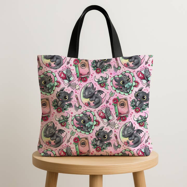 Cute Baby Dragon Tattoo Inspired Movie Large Zipper Tote Bag for wholesale by The Geek Boutique