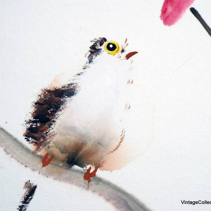 Peinture chinoise Shui-Mo en forme d'oiseaux et de fleurs, 40,6 cm pour la vente par Vintagecollection888