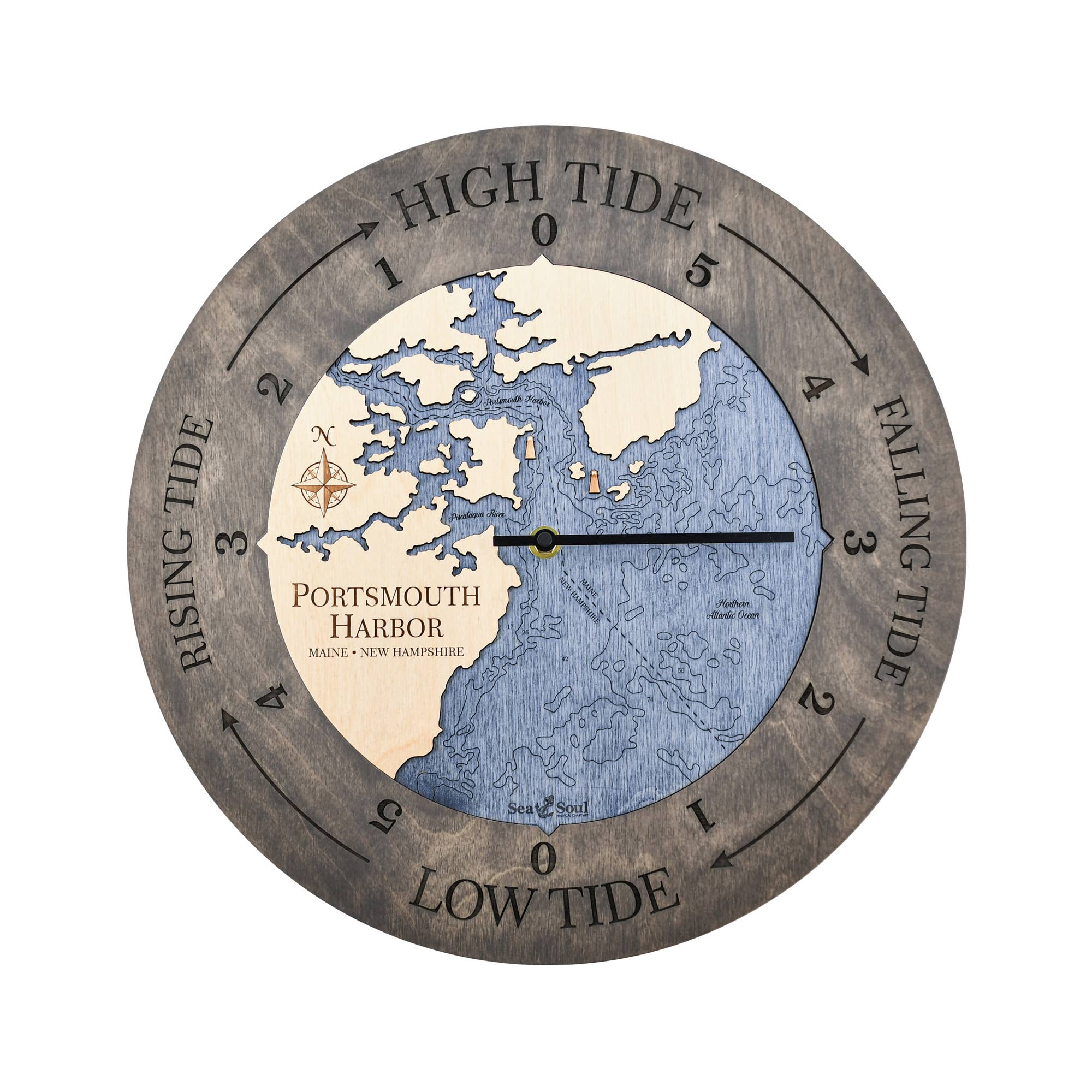 Sea & Soul Nautical Chart Art - Vente Horloges murales - Carte de profondeur d'eau de la côte du Maine106