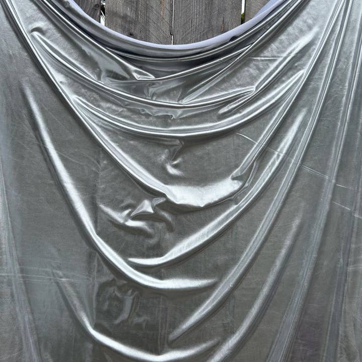 GalaTextile - Wholesale Fabric - Silver Spandex Lame Foil Fabric by Yard Super Stretch Metallic Lame All Over Foil on Stretch Knit for Dance Wear Costumes, Dresses, Leggings7