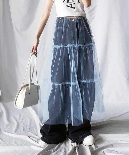 Rosa Clothing - Wholesale Skirt - Women's - Trendy Elasticated Waist Overlay Layered Mesh Skirt11