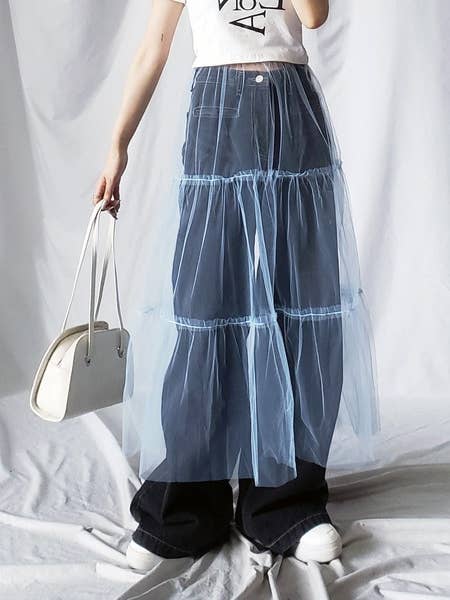 Rosa Clothing - Wholesale Skirt - Women's - Trendy Elasticated Waist Overlay Layered Mesh Skirt11