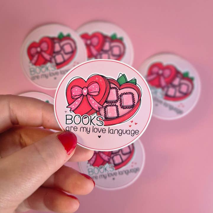 Books Are My Love Language Circle Vinyl Sticker for wholesale by Becki Leigh Studios