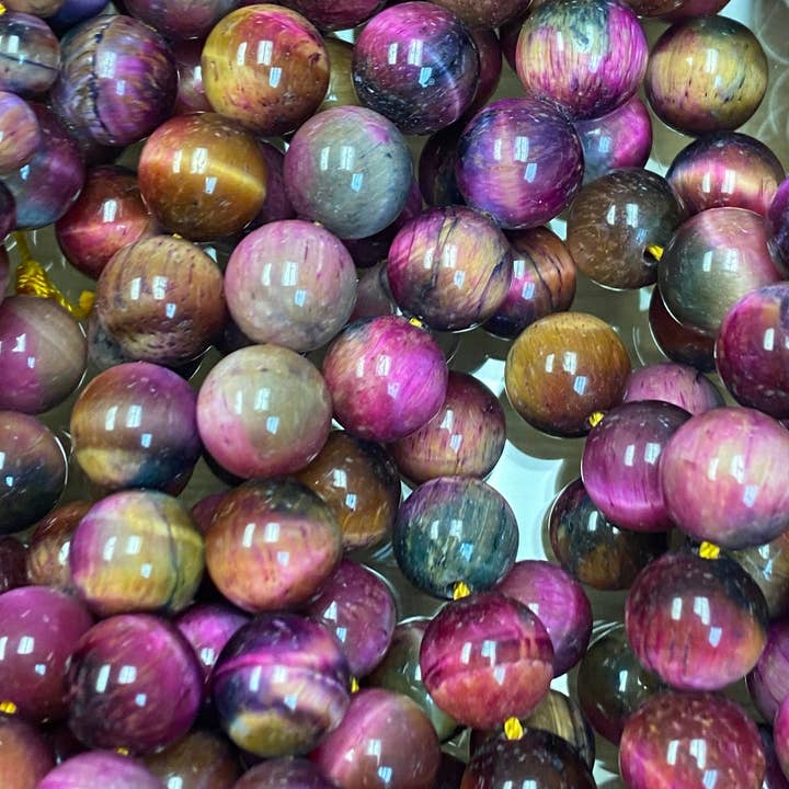 The Bead Bazaar - Wholesale Beads - Multicolor Round Tiger Eye Beads, Colorful Mixed Tiger Eye,1