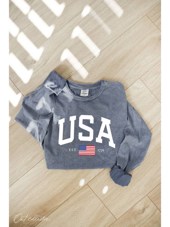 OAT COLLECTIVE - Wholesale Screen Printed T-Shirt - Women's - USA Mineral Washed Long Sleeve Graphic