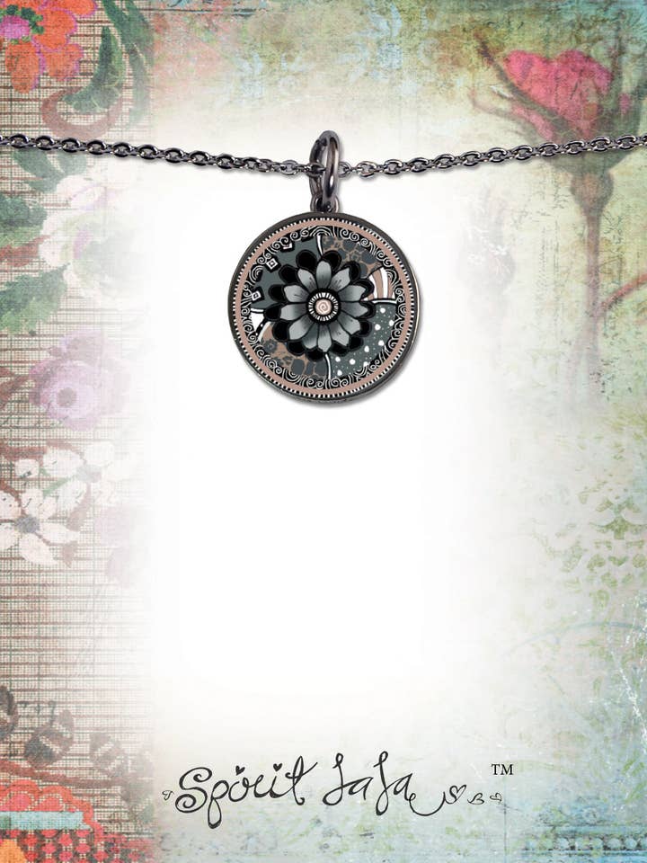 Colgante circular de flor negra gris para venta al por mayor de SPIRIT LALA LLC