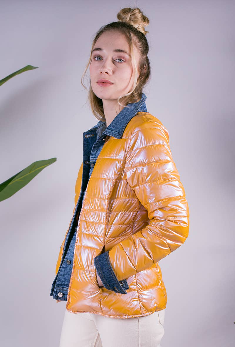 Attrait Paris - Wholesale Pufferjack - Dames - Kenza metalen jeansjack van twee materialen50