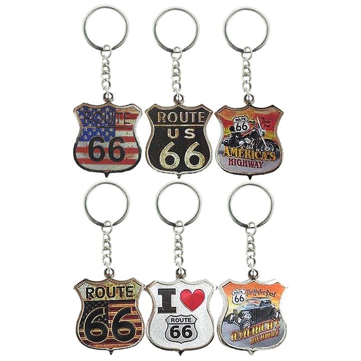 Cap Zone - Wholesale Keychain - Unisex - Route 66 Engraved Metal Souvenir Key Chain