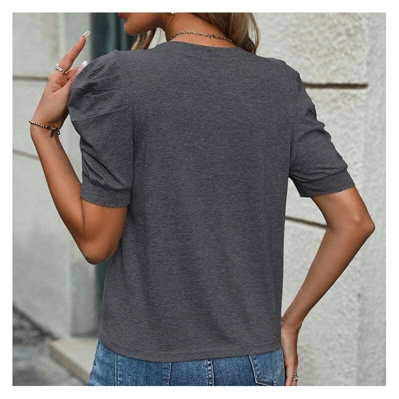 Sheer Trend - Wholesale Blouse - Women's - Solid Color Bubble Short Sleeve T-Shirt6