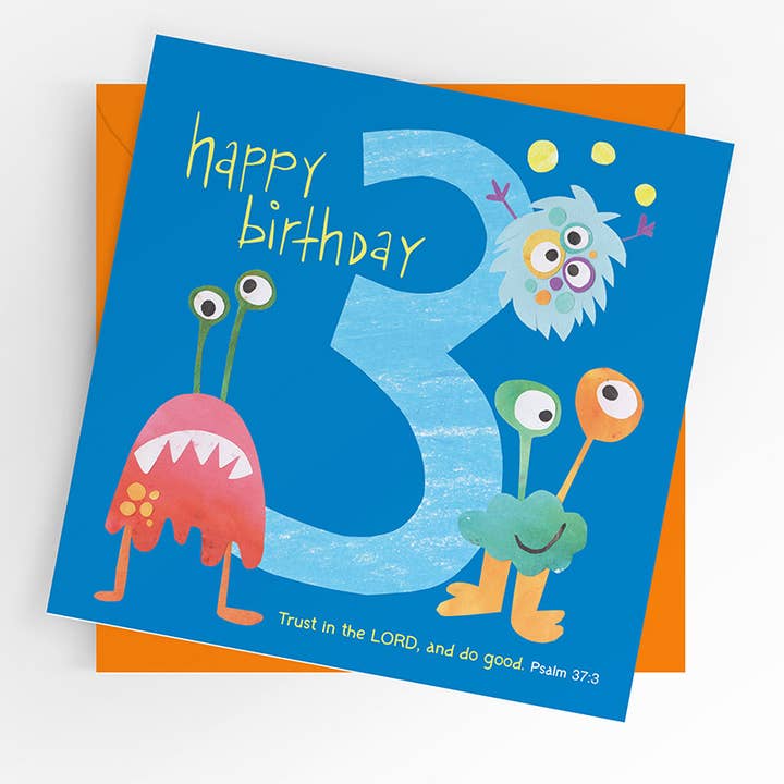 Tarjeta de niño de 3 años, cumpleañero, pequeños monstruos para venta al por mayor de Under the Willow Tree