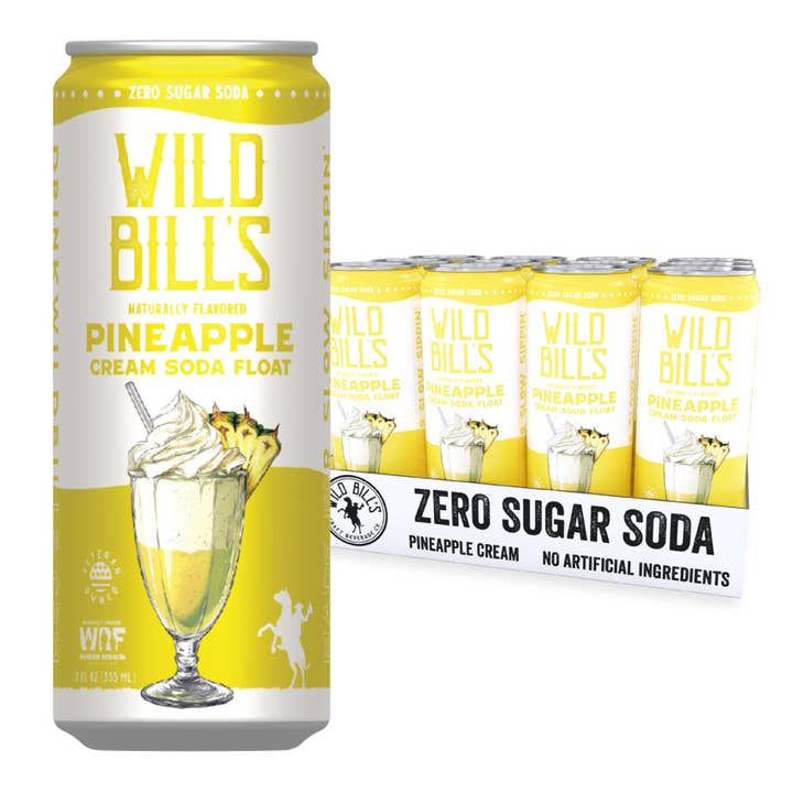 Wild Bill’s Craft Beverage Co. - Wholesale Soda/Carbonated Drink - Pineapple: Zero Sugar Soda, Clean Ingredients, 12-Pack, Cans