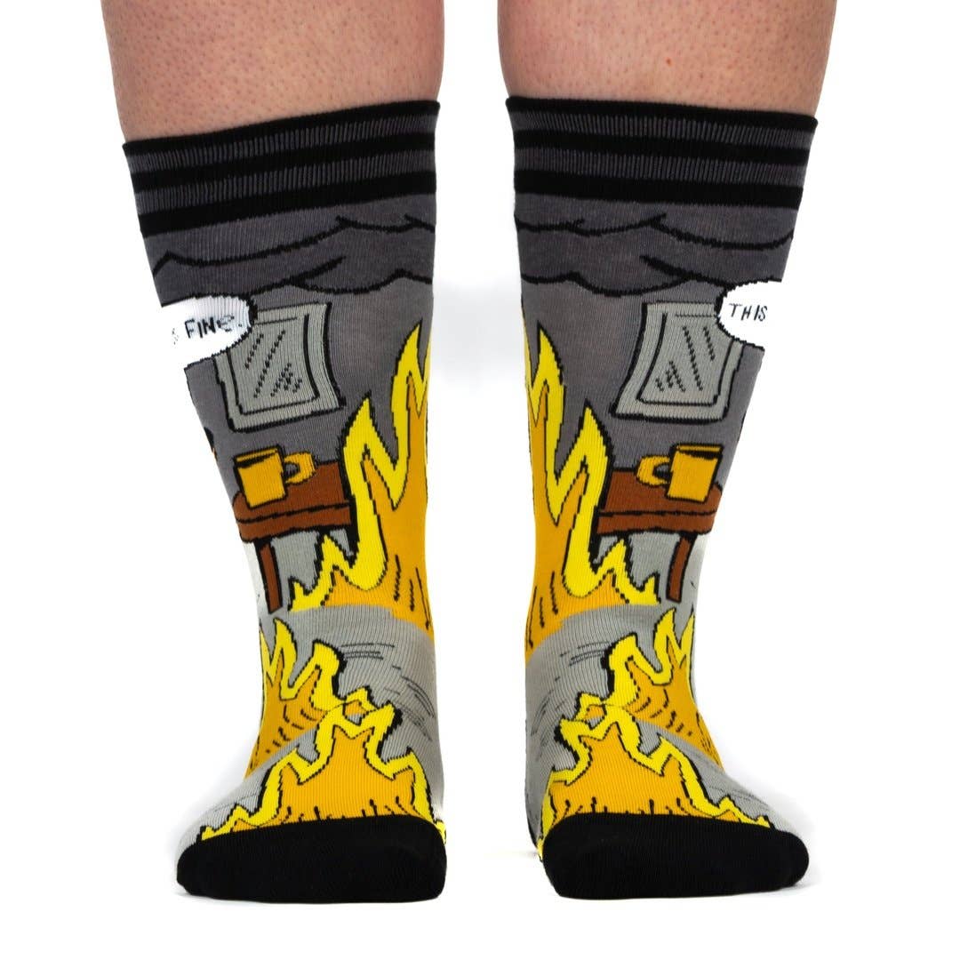 FootClothes LLC - Wholesale Socks - Unisex - This is Fine: Noir Edition Crew Socks4