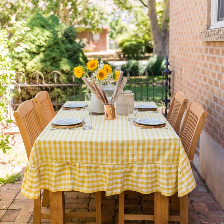 Galley and Fen - Wholesale Tablecloth - Yellow Ruffled Gingham Tablecloth