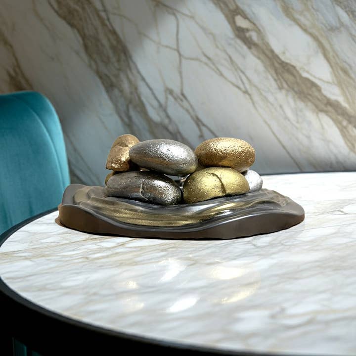 Face It Home Decor - Wholesale Candle holder - Gold Silver Resin Candle Holder Wavy Stone Plate2