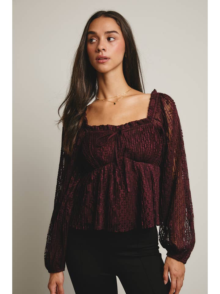 Forte - Wholesale Blouse – Women’s - Pleated Lace Peplum Blouse FT00011