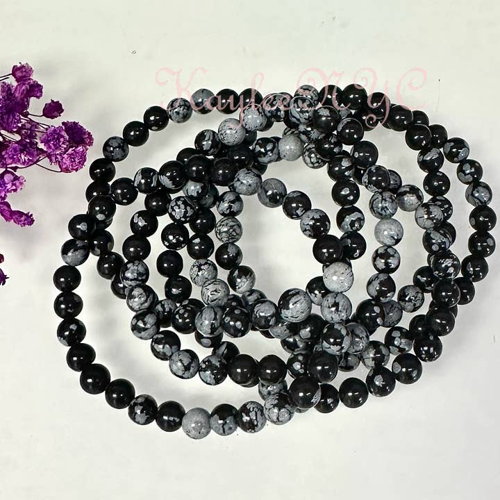 KayleeNYC - Wholesale Beaded Bracelet - Natural Snowflake Obsidian 6mm 7.5” Crystal Bracelet1
