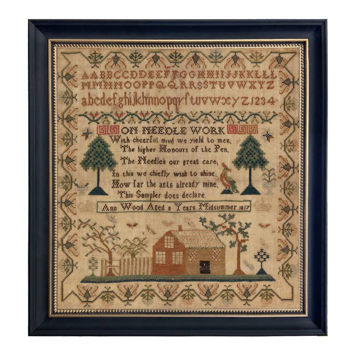 Madison Bay Co. - Historical Home Decor Reproductions - Wholesale Art Print - Ann Wood 1817 Embroidery Needlepoint Sampler Framed PRINT7