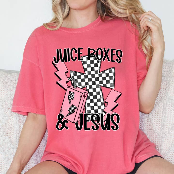 Juice Boxes and Jesus Comfort Color Tshirt for wholesale by Classy and Sassy Creations and Boutique