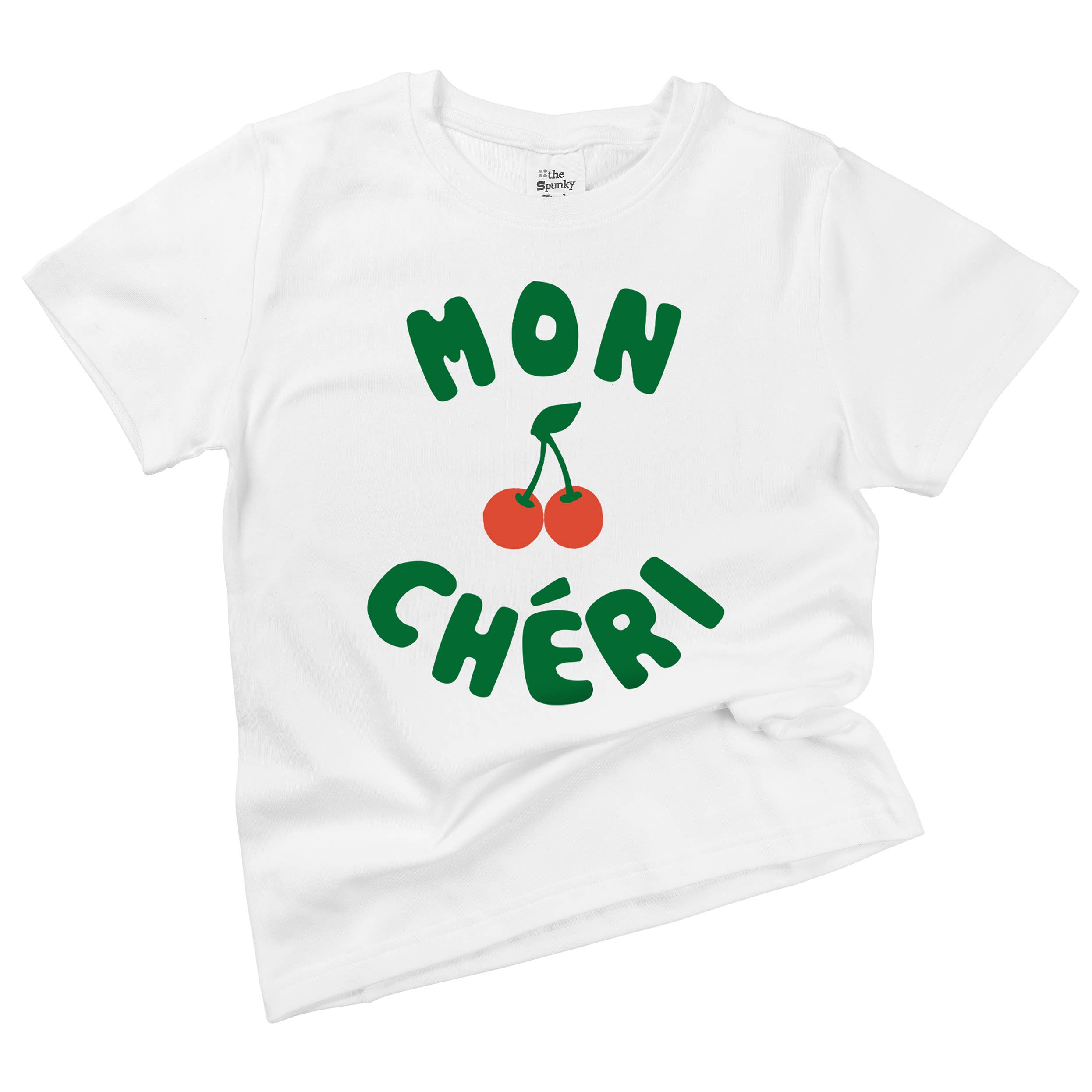 Spunky Stork - Vendita all'ingrosso Maglietta serigrafata - Bambini - Maglietta biologica con grafica 'Mon Chéri' e ciliegie per bebé e bambini3