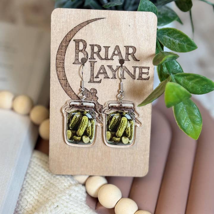 Briar layne - Wholesale Dangle Earrings - Pickle Themed Jar Earrings for Pickle Lovers 1