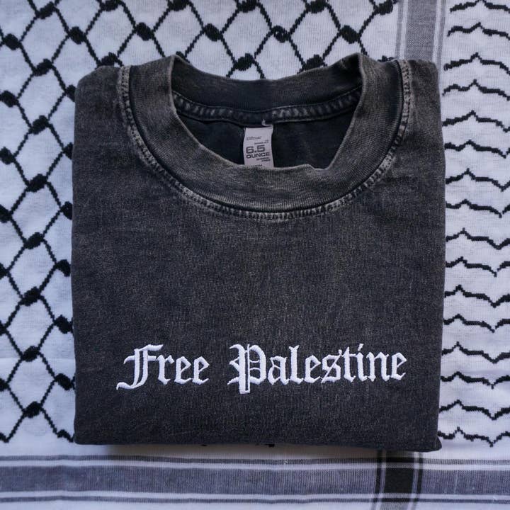 Stitch4pali - Wholesale T-Shirt - Unisex - Free Palestine Embroidered Heavy Cotton Shirt