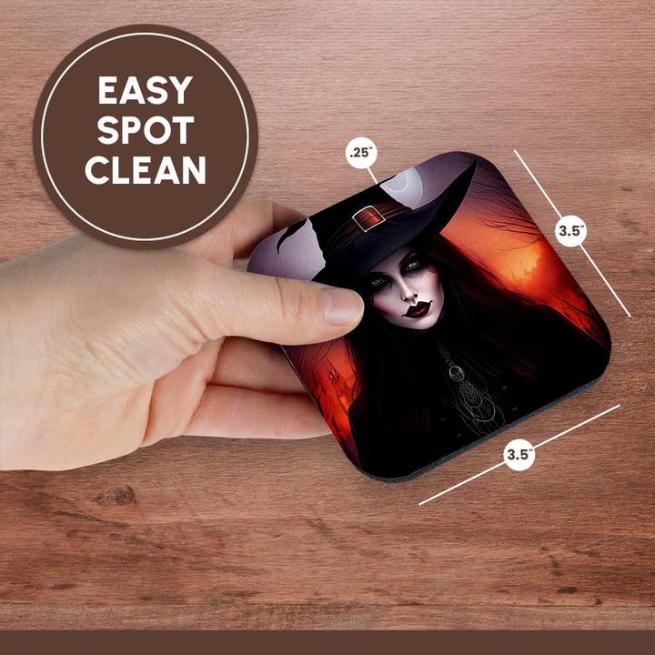 3dRose - Wholesale Coasters - 3dRose, Dark Fantasy Witch Lady, Red Light, Moon, Forest. Halloween Theme, Coaster13