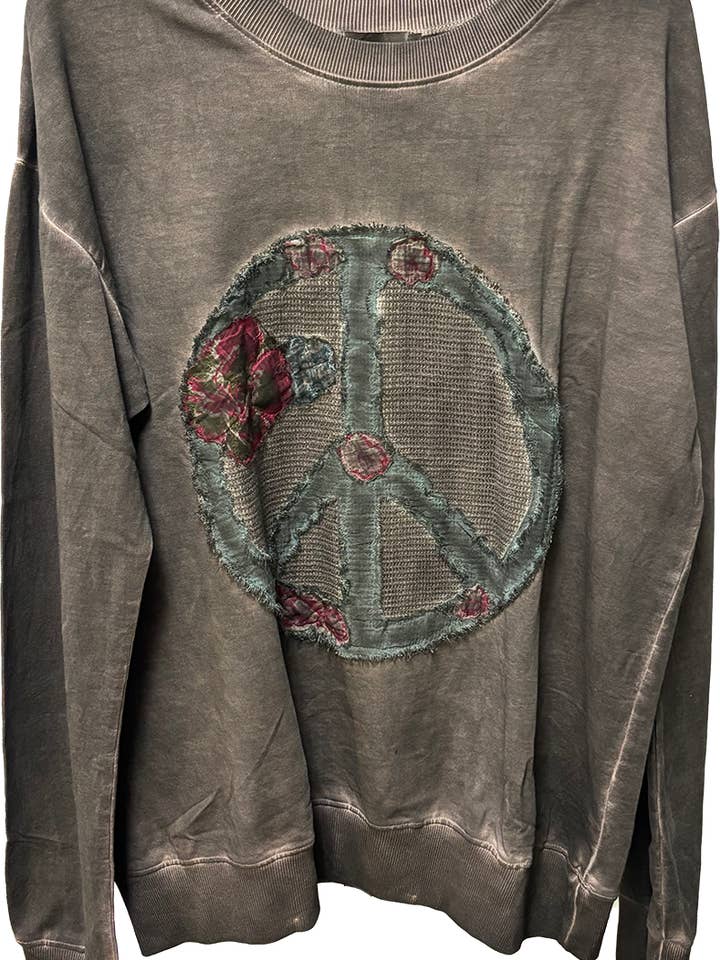 Sweatshirt Peace Patch Pigment-Wash Cotton Terry – 4 Colors for wholesale by LeParisPetit by I Love Linen