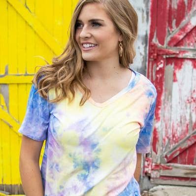 In your Dreams V-Neck Tee | Tie Dye at Dusk for wholesale by Rogue Society Apparel®️