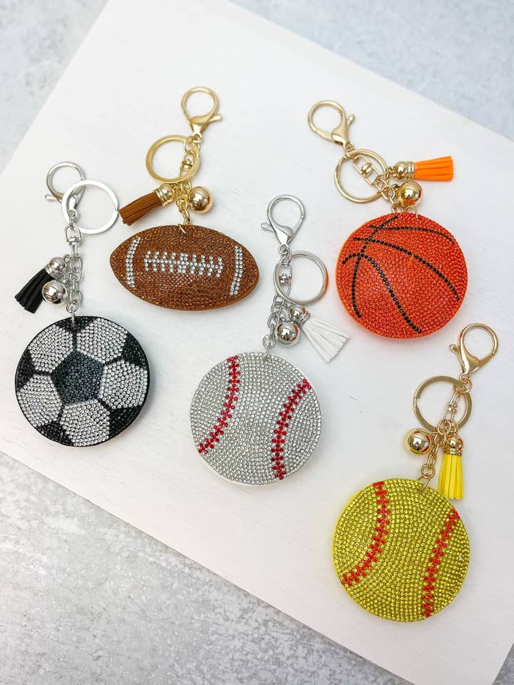 Sports Ball Glitzy Key Chains for wholesale by Prep Obsessed Wholesale