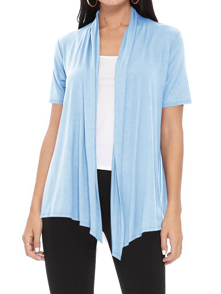 MOA COLLECTION - Wholesale Cardigan - Women's - Women's Casual Short Sleeve Draped Open Front Solid Cardigan40