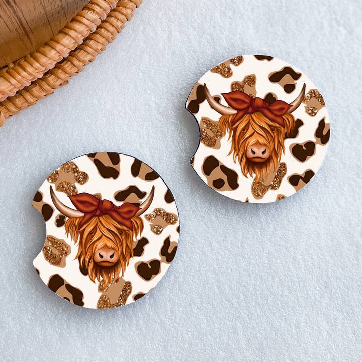Highland Cow autoonderzetters voor wholesale door Cavella Co.