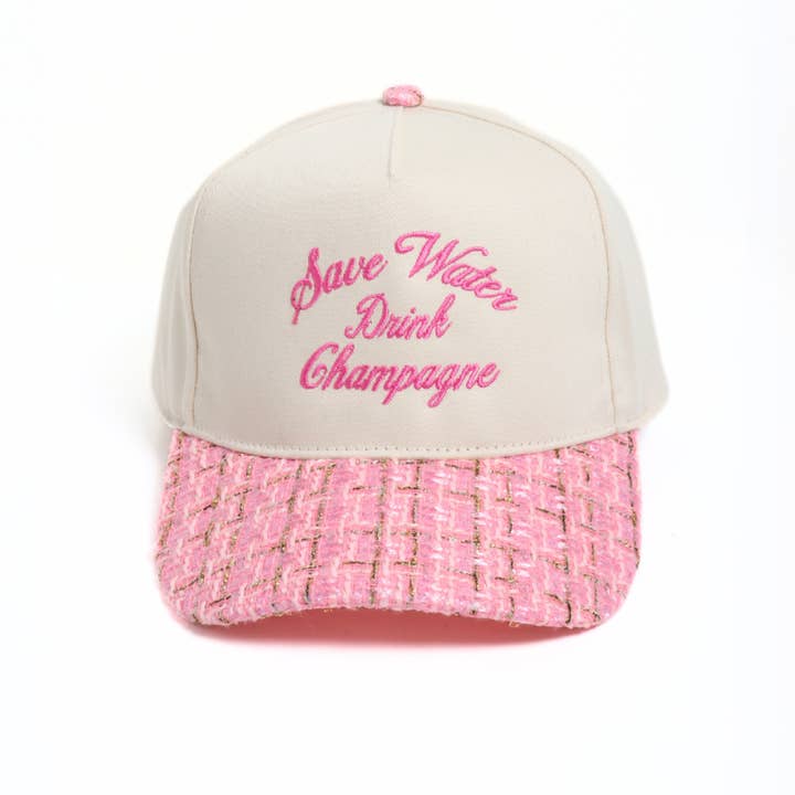 David And Young - Wholesale Baseball Cap - Women's - SAVE WATER DRINK CHAMPAGNE embroidered tweed brim cap2