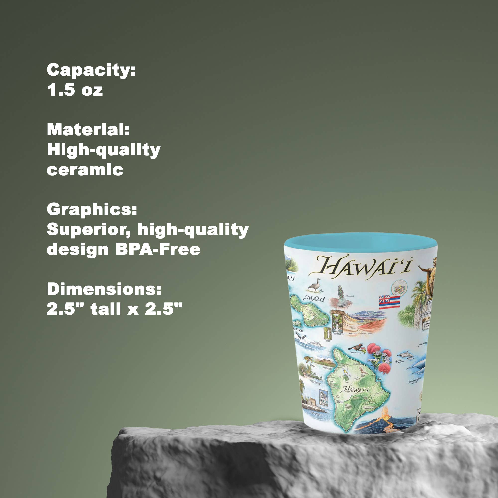 XPLORER MAPS – Copo de shot por atacado – Vidro Cerâmico Map Hawai'i State Shot - 1.5 oz - Azul3