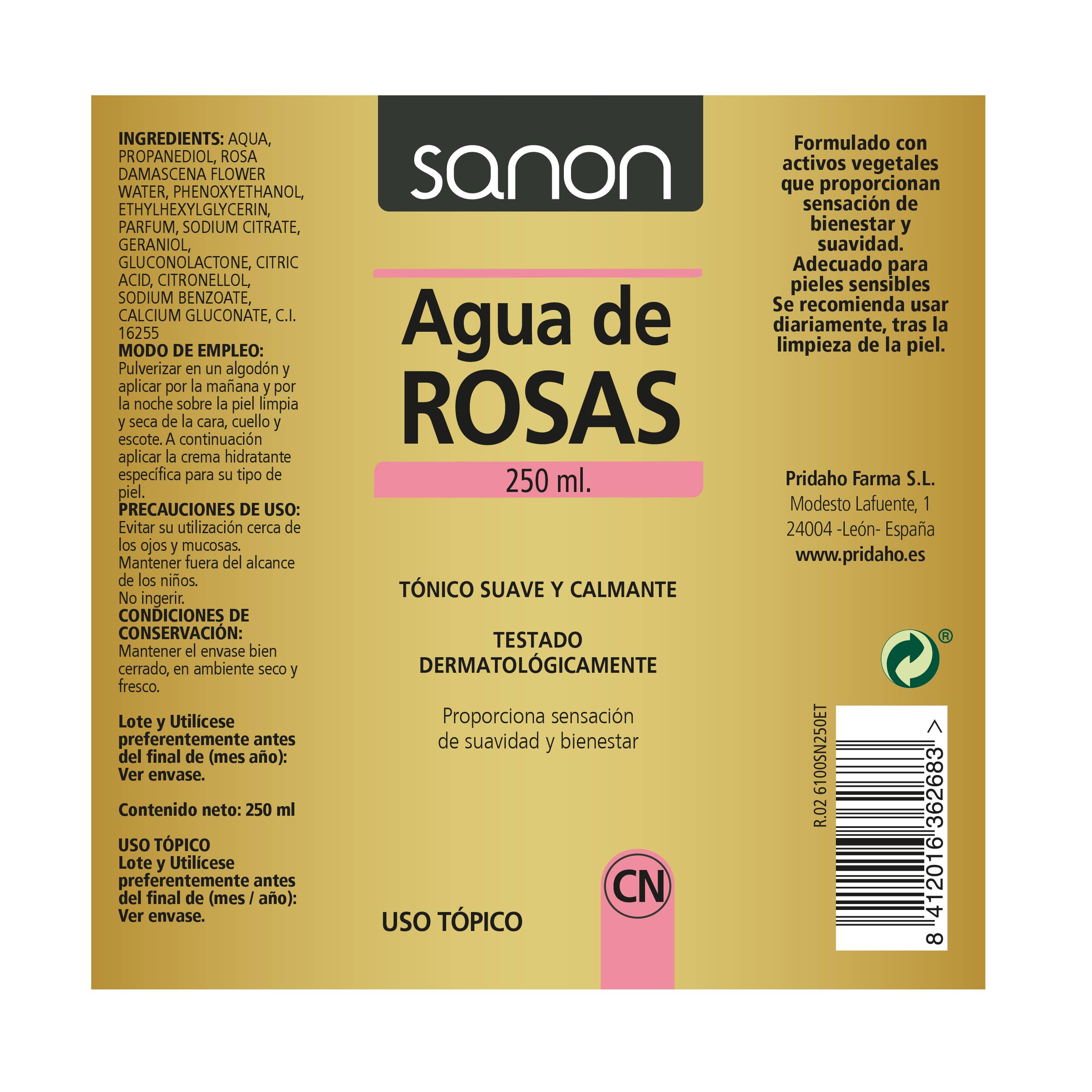 Pridahofarma - Venta al por mayor Agua/bruma facial y corporal - SANON Agua de Rosas 250 ml4