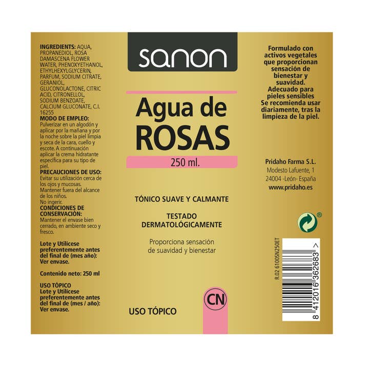 Pridahofarma - Venta al por mayor Agua/bruma facial y corporal - SANON Agua de Rosas 250 ml4