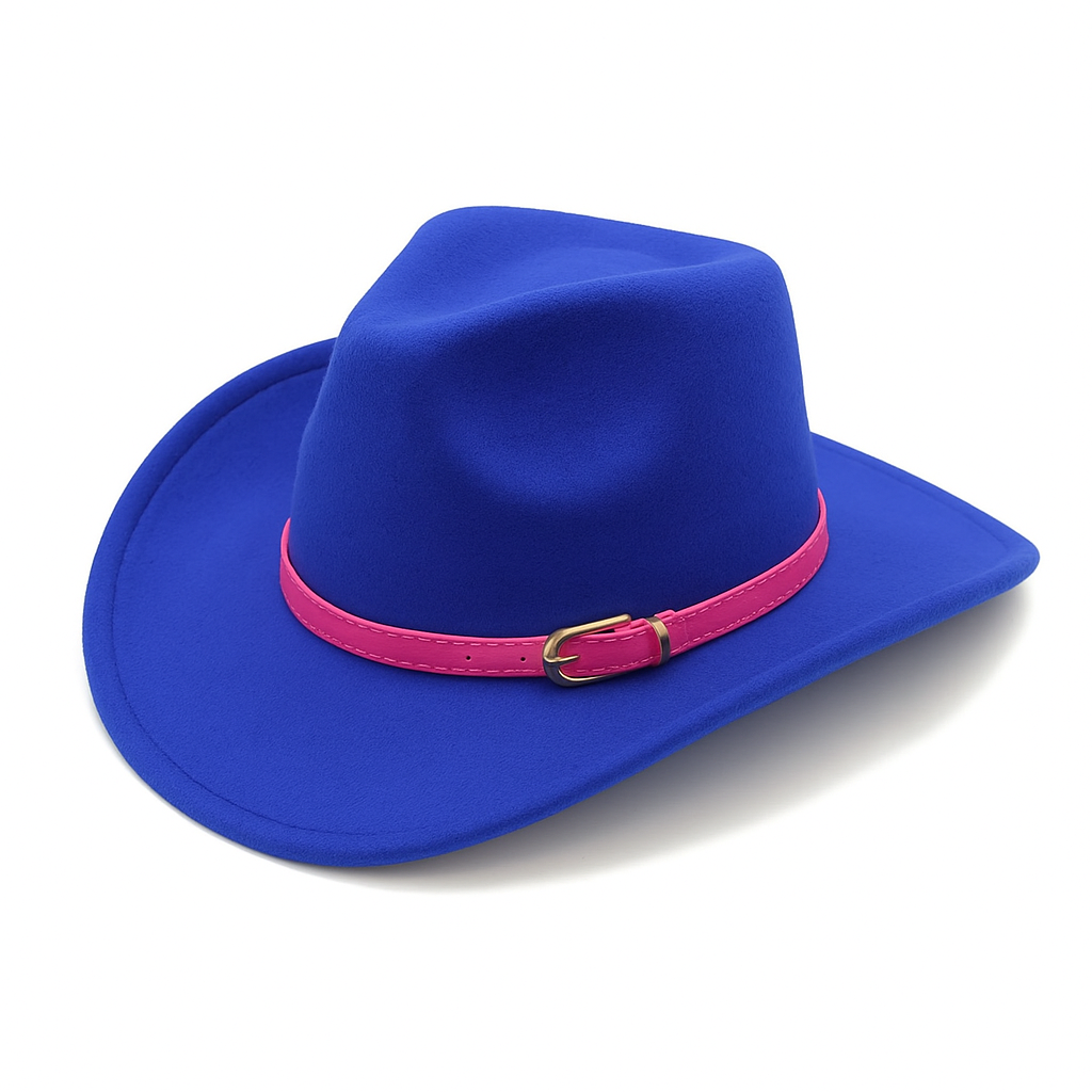 Syrrios Gifts LLC - Wholesale Cowboy Hat - Unisex - Cowboy Cowgirl Western Felt Hat with Pink Band Buckle1