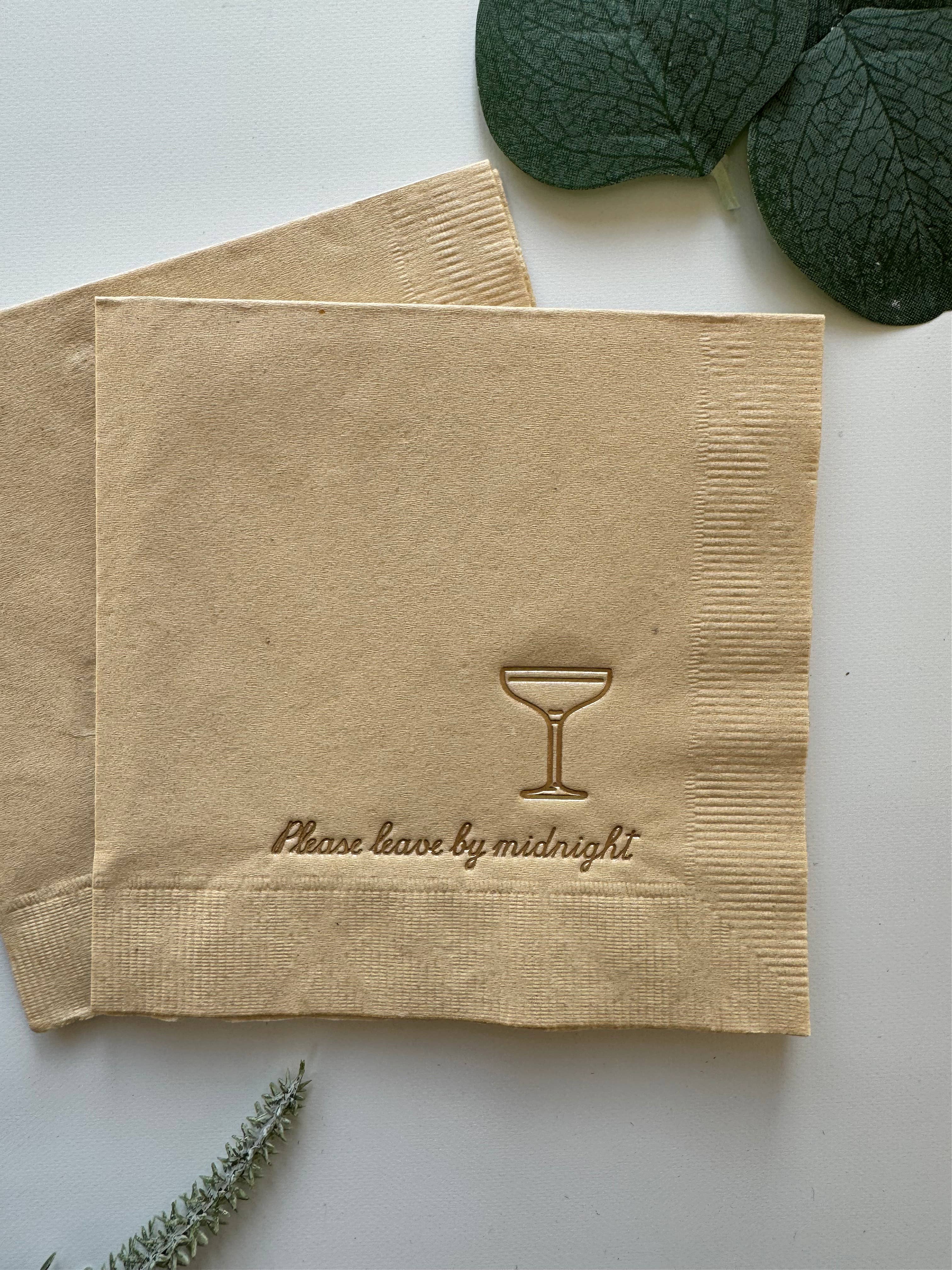 EnFete, LLC - Wholesale Disposable Napkin - Please Leave by Midnight Cocktail Napkins - Tan1